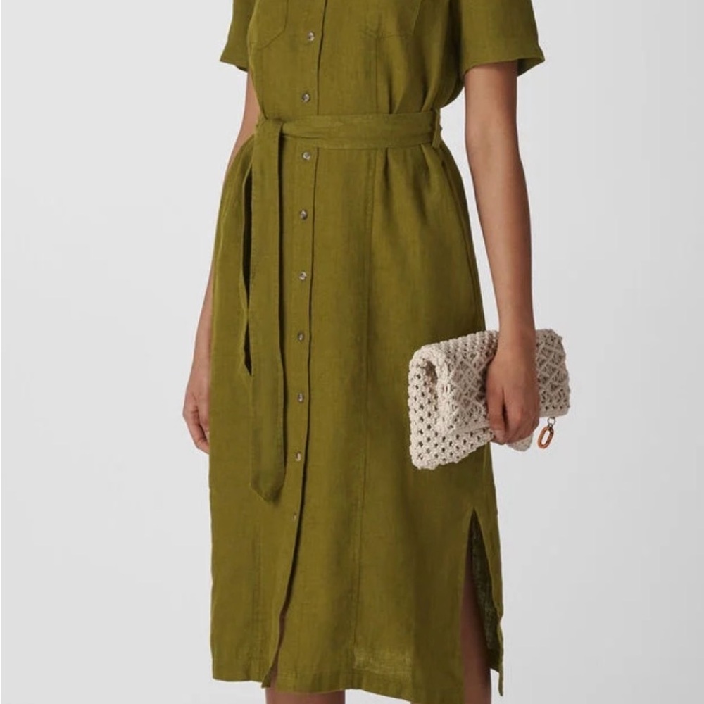 Whistles Khaki Belted Midi Dress